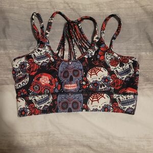 OG CVG Constantly Varied Gear Strappy Sports Bra Sz Small Skulls & Roses